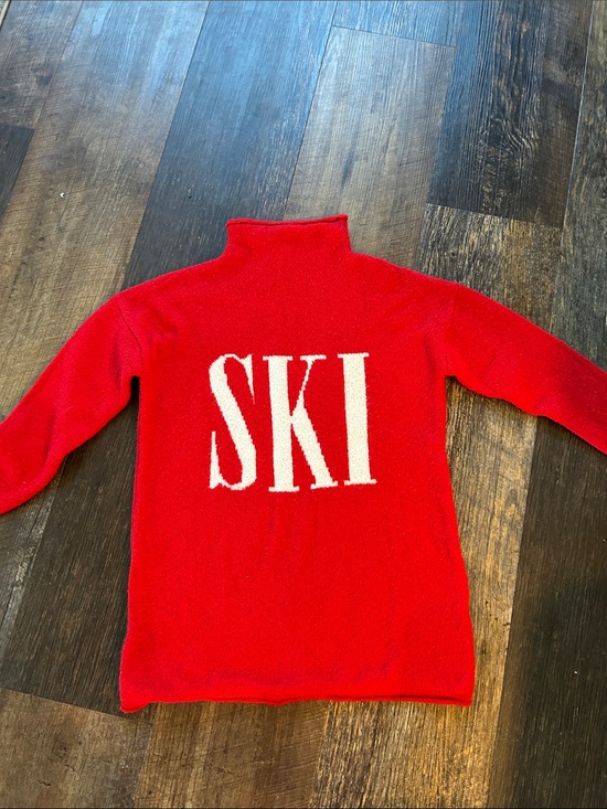 cupcakes & cashmere Sweaters - cupcakes & cashmere Red Turtleneck Sweater with White 'SKI' Graphic